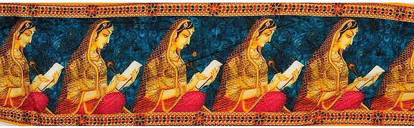 Mosaic-Blue Fabric Border with Digital Printed Lady