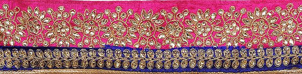 Zari-Embroidered Fabric Border with Crystals and Sequins
