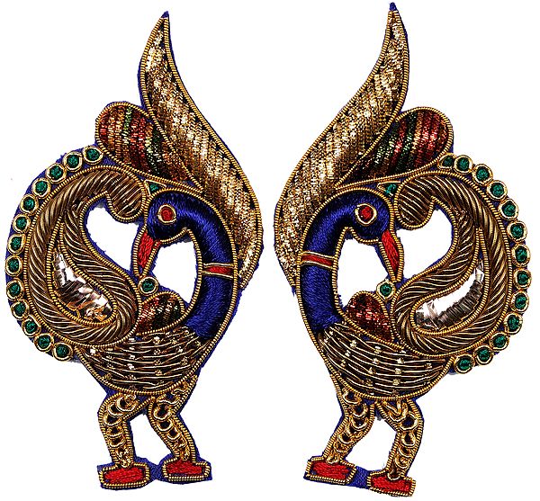 Golden Pair of Zardozi Peacock Patches