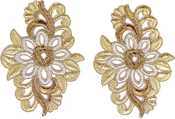 Pair of Zari-Embroidered Floral Patches with Cut-work