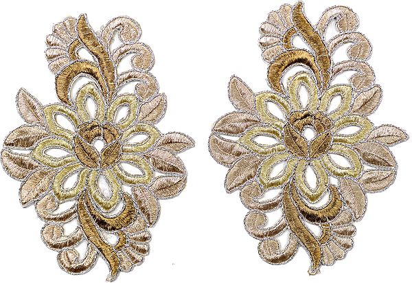 Pair of Zari-Embroidered Floral Patches with Cut-work