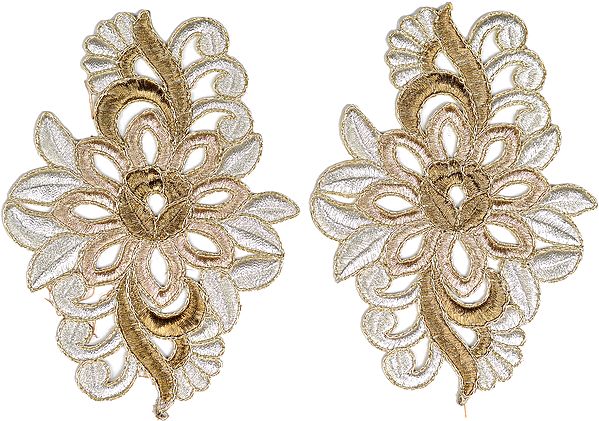Pair of Zari-Embroidered Floral Patches with Cut-work