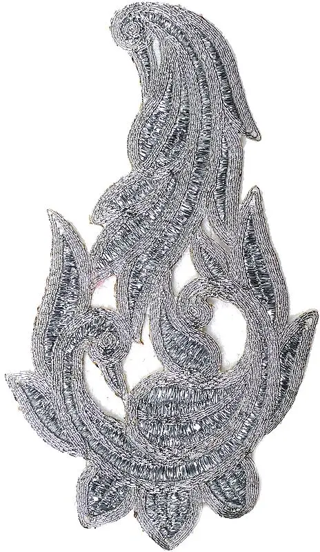 Silver Peacocks Patch with Thread-work