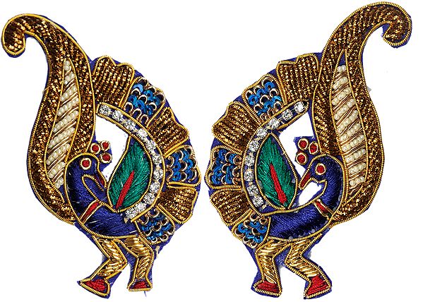 Pair of Golden Zardozi Peacock Patches