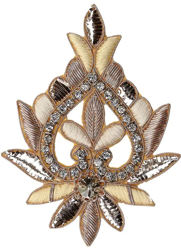 Metallic and Cream Zardozi Patch with Thead-work