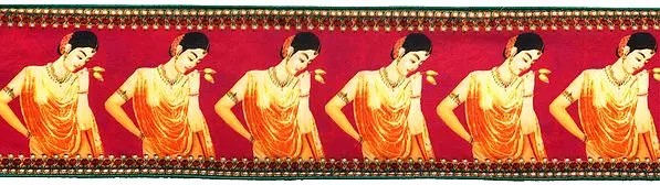Carmine-Pink Fabric Border with Digital Printed Lady