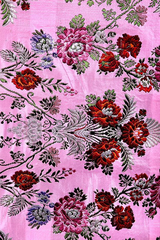 Handloom Brocade Fabric from Banaras with Woven Flowers