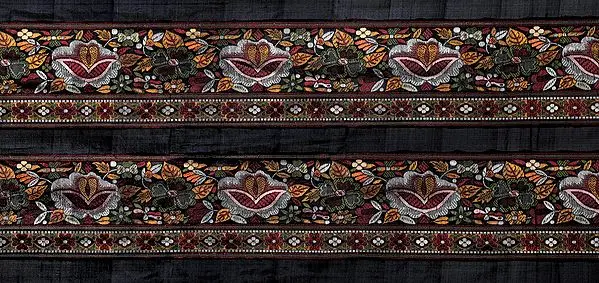 Pirate-Black Fabric with Woven Multicoloured Flowers