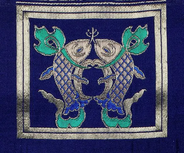 Astral-Aura Auspicious Handloom Buddhist Fish Patch from Banaras