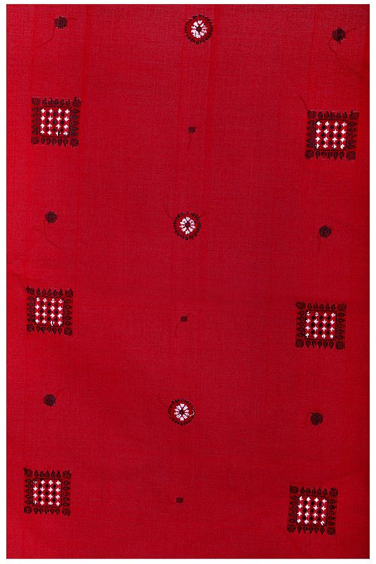 Jester-Red Handloom Fabric from Karnataka with Hand- Woven Bootis All-Over