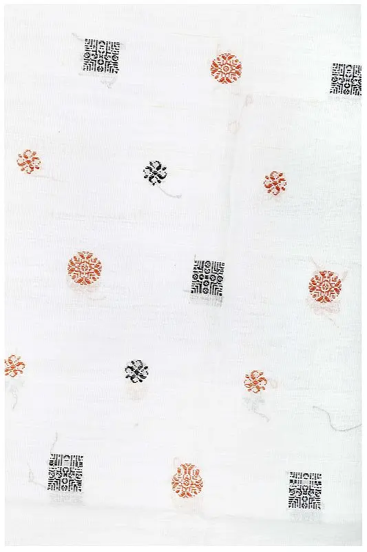 Bright-White Hand-Woven Fabric from Karnataka with Bootifs