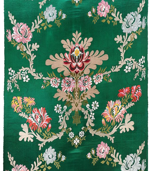 Tibetan-Rhubarb Handllom Floral Brocade Fabric from the House of Kasim