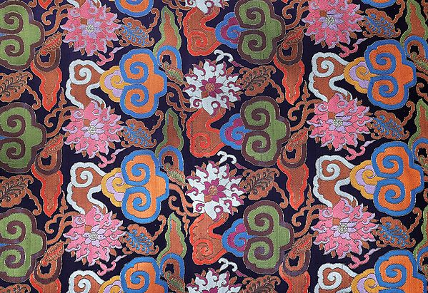 Forest River Thangka Brocade fabric from Banaras with Hand-woven Tibetan Curly Clouds