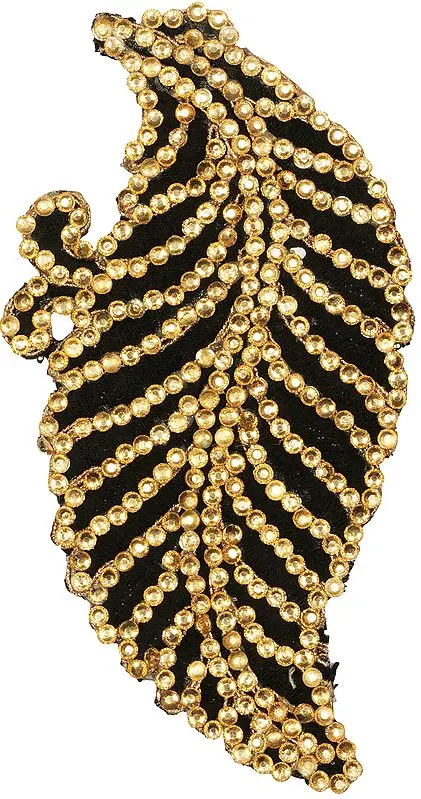 Set of Three Jet-Black Embroidered Leaf Patch with Crystals