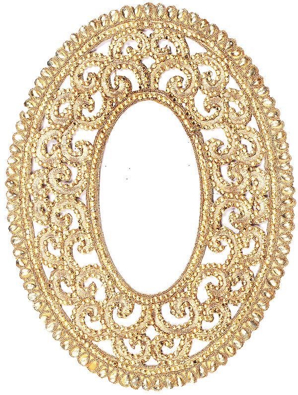 Golden Crystals Embellished Oval Patch with Cut-Work