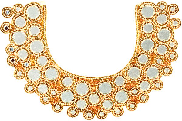 Pale-Gold Heavy Embroidered Neck Patch with Crystals and Mirrors