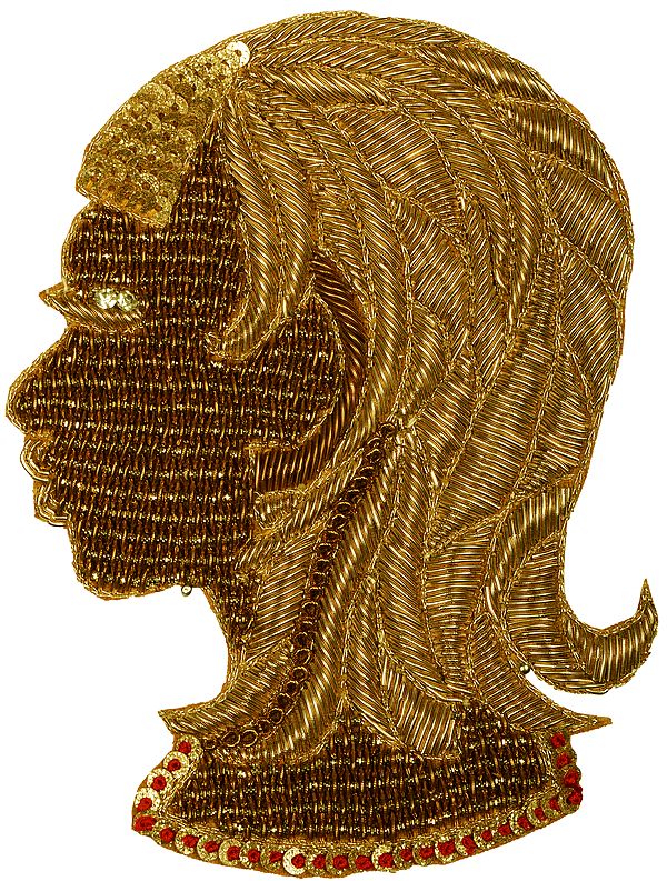 Pale-Gold Women Face Patch with Embroidery and Sequins