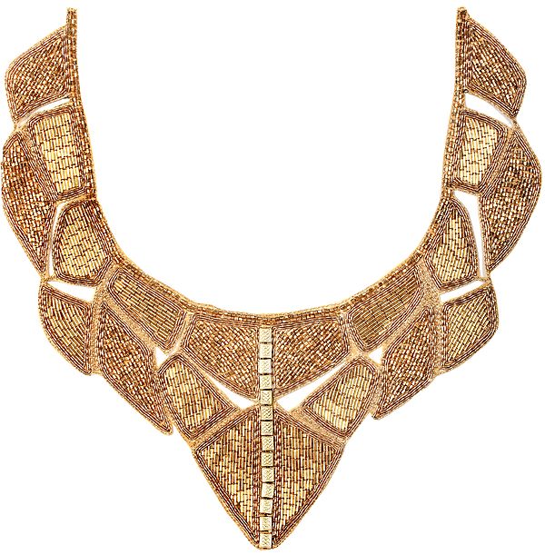 Pale Gold Zardosi Neck Patch with Embroidered Beads All-Over