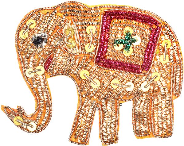 Pair of Golden Elephant Patches with Sequins and Beads