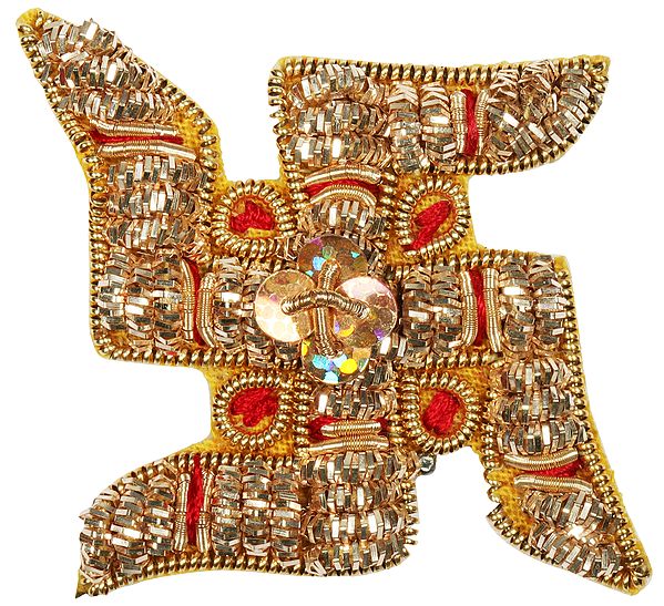 Pair of Zardosi Embroidered Swastik Patch with Sequins