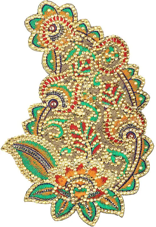 Multicolor Thread Embroidered Paisley Patch with Crystals and Sequins