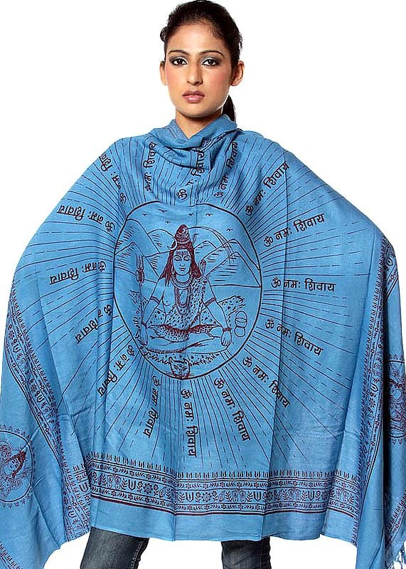 Azure-Blue Meditating Shiva Prayer Shawl