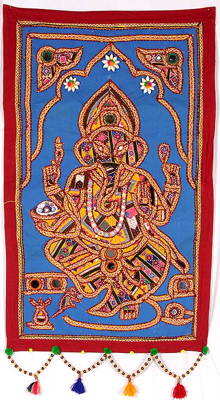 Hand-Embroidered Portrait of Lord Ganesha from Kutch