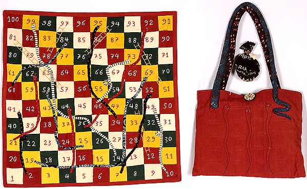 Hand-Embroidered Patchwork Snake and Ladders