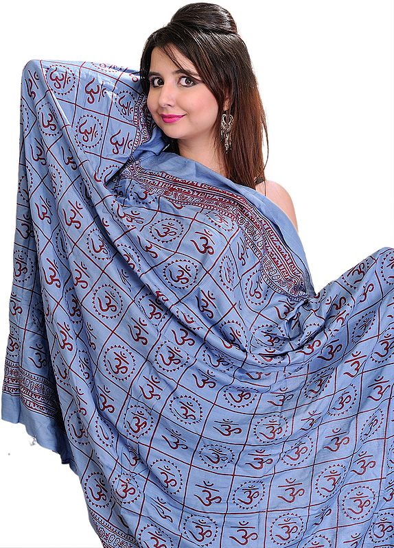 Blue Hindu Prayer Shawl with Printed Om