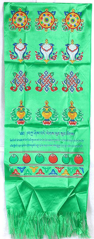 Khata (Ceremonial Scarf) with Auspicious Symbols and Syllable Mantras