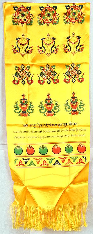 Khata (Ceremonial Scarf) with Auspicious Symbols and Syllable Mantras