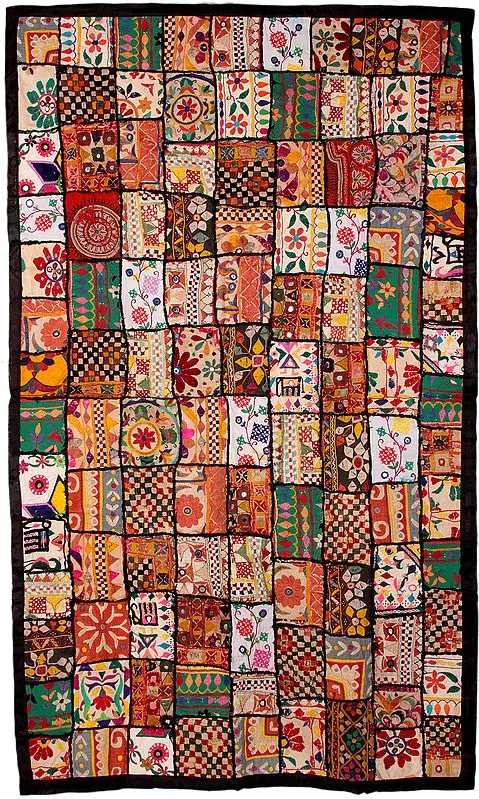 Patchwork Embroidered Gujarati Wall Hanging with Mirrors