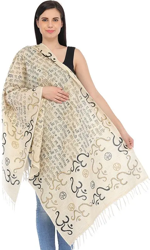 Off-White Om Gayatri Mantra Prayer Stole