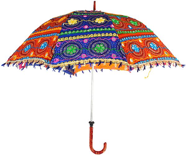 Multi-Color Parasol from Kutch with Mirrors and Threadwork