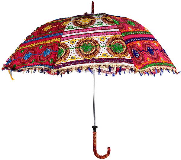 Multi-Color Parasol from Kutch with Mirrors and Threadwork