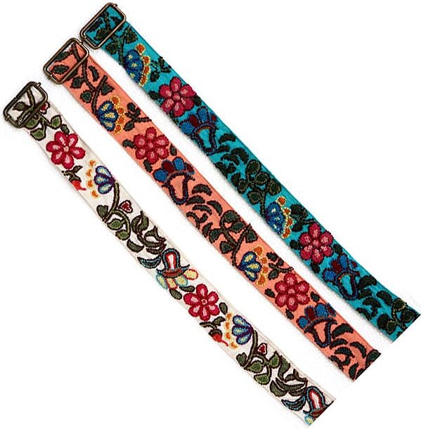 Lot of Three Canvas Waist Belts with Floral Embroidery