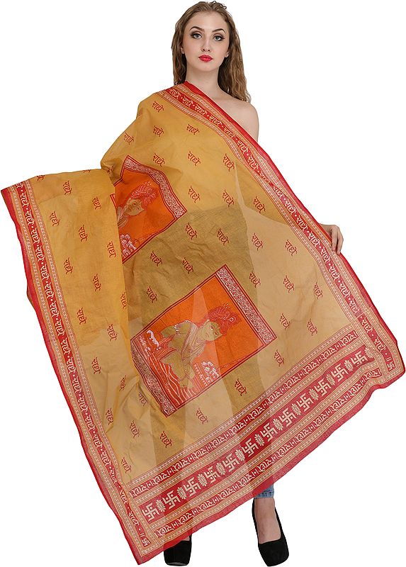 Radhey Radhey Prayer Shawl with Printed Little Krishna