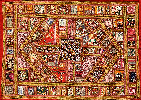 Rabari Embroidered Antiquated Wall Hanging from Kutch