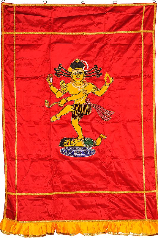 Mars-Red Auspicious Temple Curtain with Embroidered Nataraja Applique
