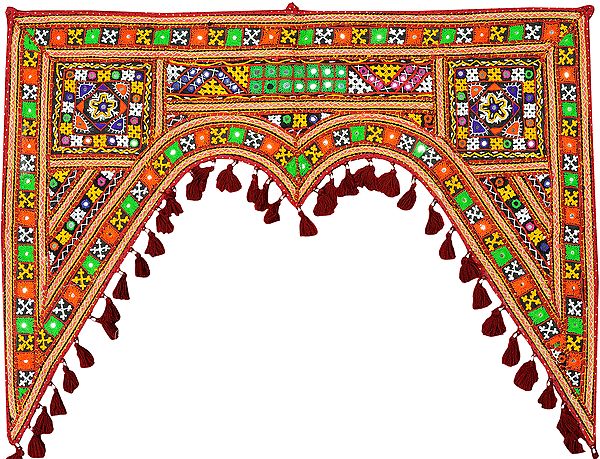 Multicolor Toran for the Doorstep from Kutch with Embroidered Motifs and Mirrors