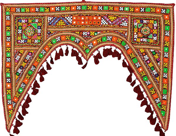Multicolor Toran for the Doorstep from Kutch with Embroidery by Hand and Mirrors