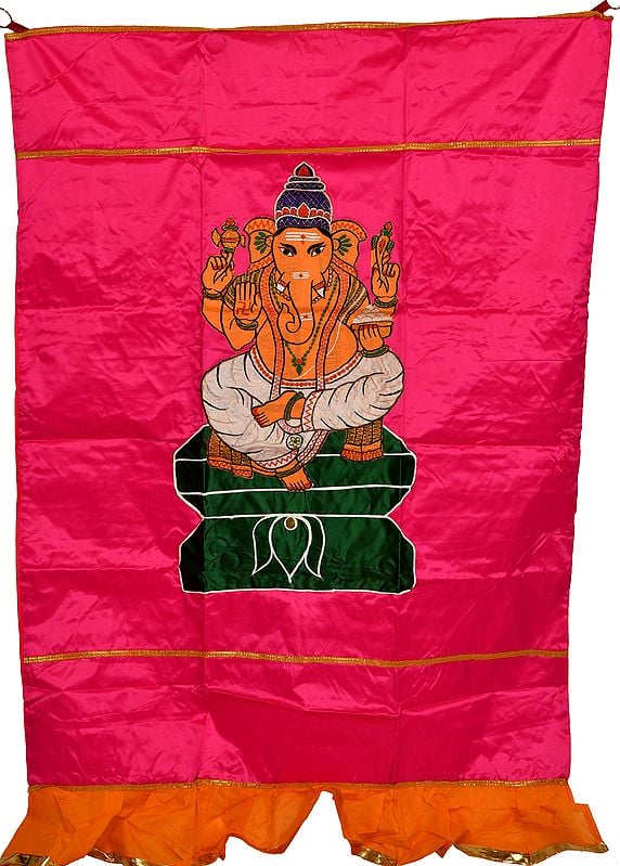 Pink Lord Ganesha Auspicious Temple Curtain