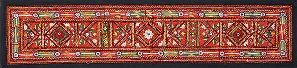 Earth-Red Embroidered Wall Hanging from Kutch with Mirrors