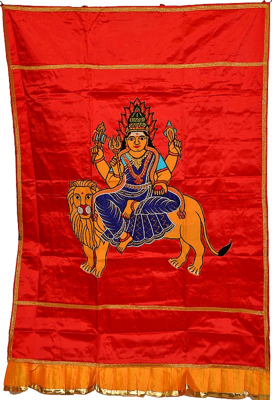 Red Goddess Durga Auspicious Temple Curtain