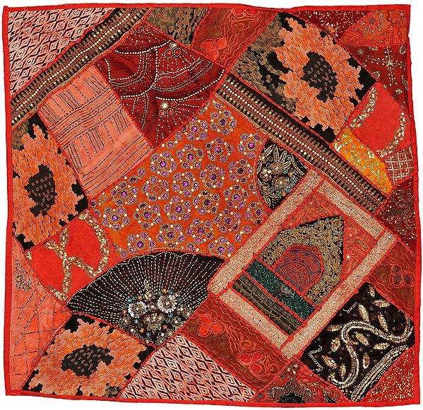 Rococco-Red Wall Hanging from Kutch with Embroidered Beads
