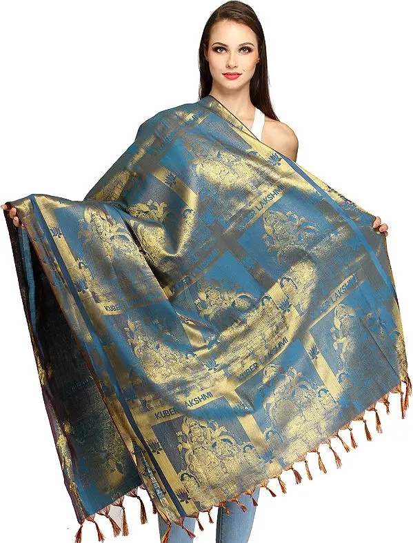 Blue-Moon Kuber Lakshmi Brocaded Shawl from Tamil Nadu