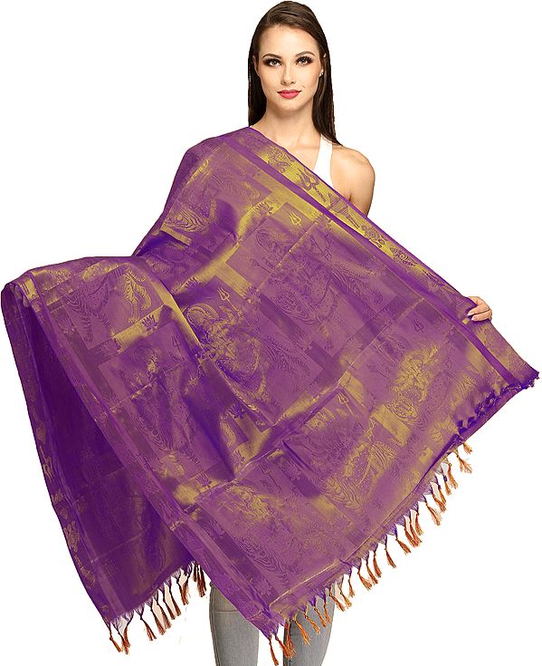 Goddess Durga Brocaded Prayer Shawl from Tamil Nadu