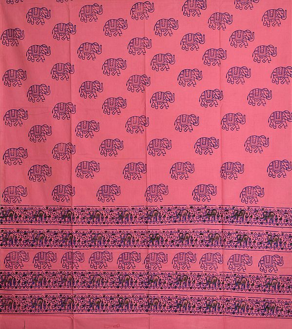 Geranium-Pink Elephants Printed Curtain