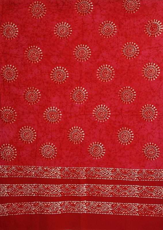Claret-Red Batik-Dyed Curtain with Printed Chakras