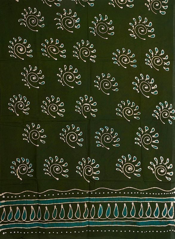 Chive-Green Batik Dyed Curtain with Large Printed Bootis